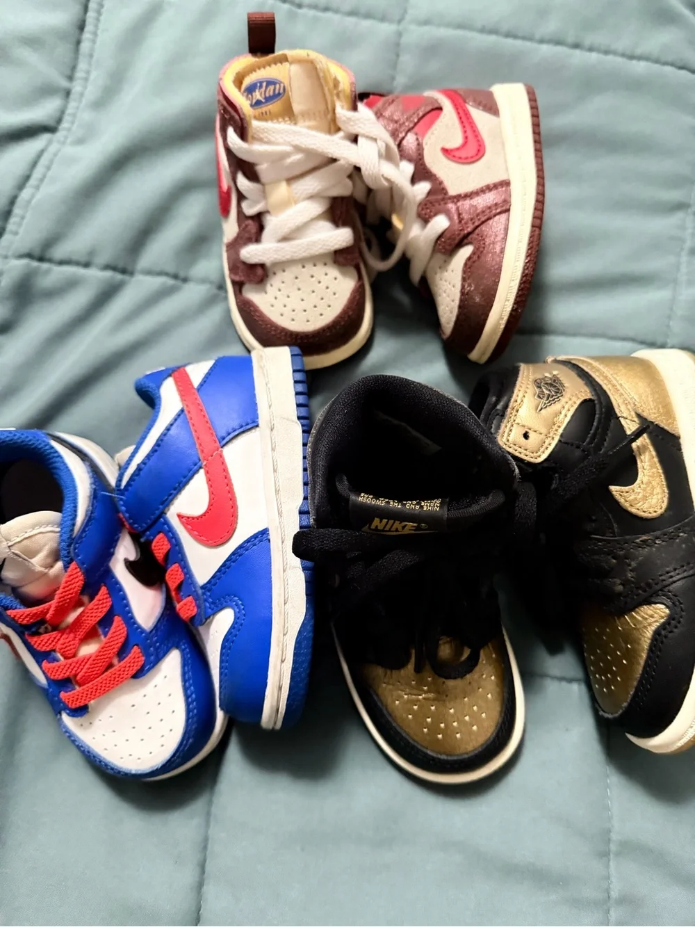 Nike Kids Colorblock High-Top Sneakers in Blue, Red, Black, Gold, Brown, Cream